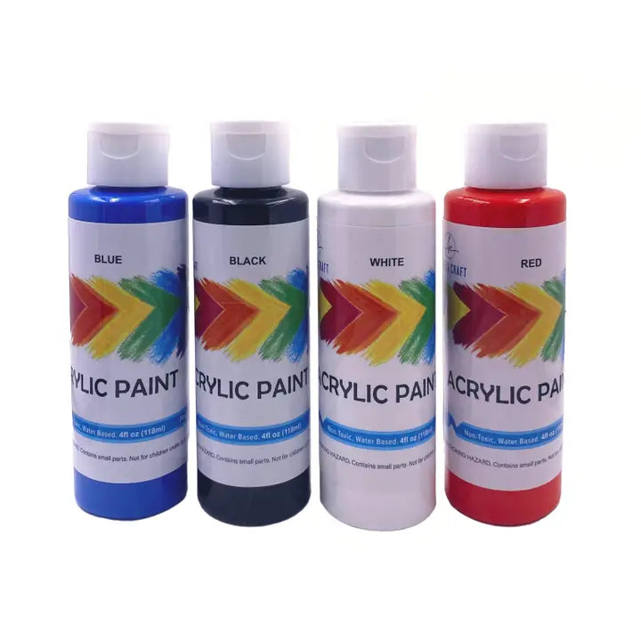 Acrylic Craft Paint Set, 24 Bottles, 4 oz (118 ml) Each | Black, White, Blue, Red