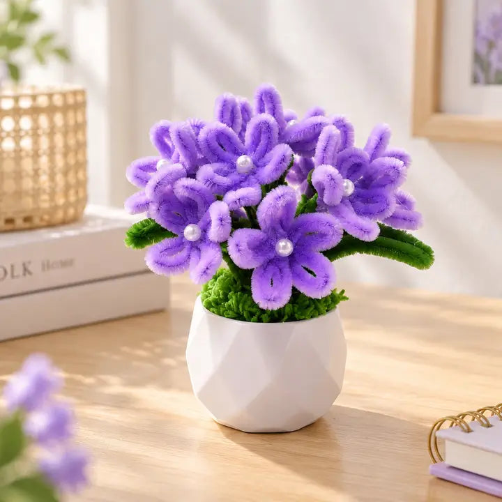 DIY Chenille Hydrangea Flower Kit – Purple Potted Floral Arrangement