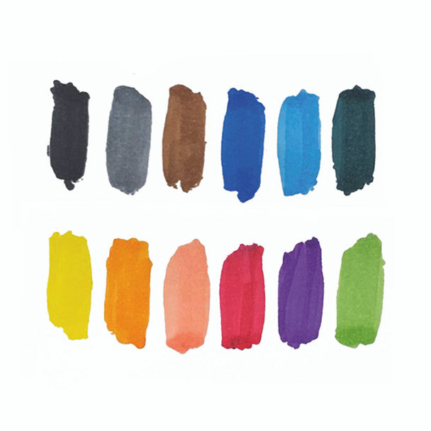 12-Piece Set of Alcohol Dual Tip Markers in Primary Colors