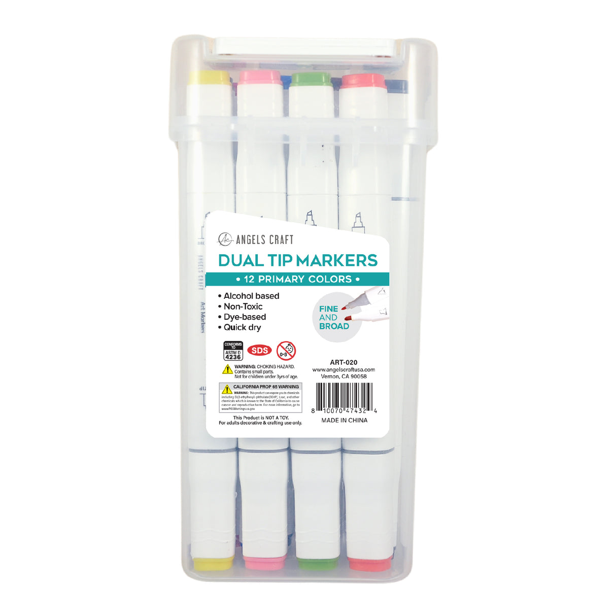 12-Piece Set of Alcohol Dual Tip Markers in Primary Colors