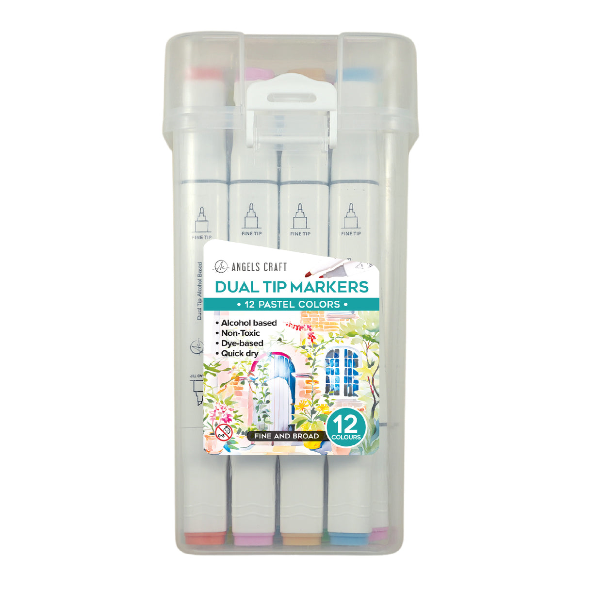 Angels Craft 12-Piece Set of Alcohol Dual Tip Markers in Pastel Colors