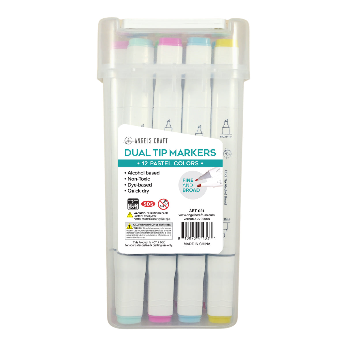 Angels Craft 12-Piece Set of Alcohol Dual Tip Markers in Pastel Colors