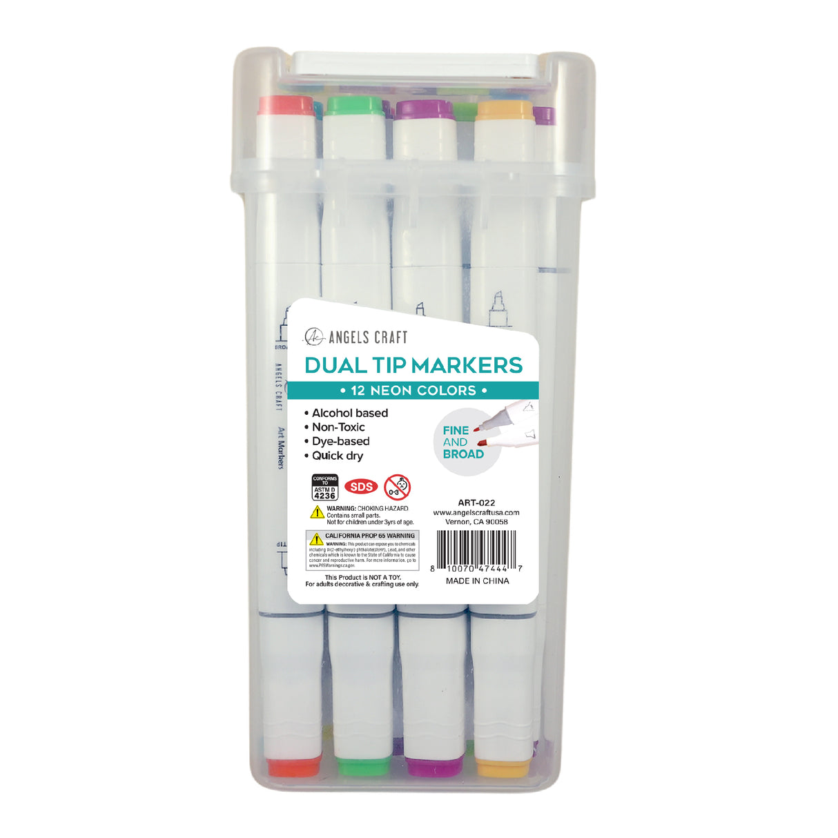 Angels Craft 12-Piece Set of Alcohol Dual Tip Markers in Neon Colors