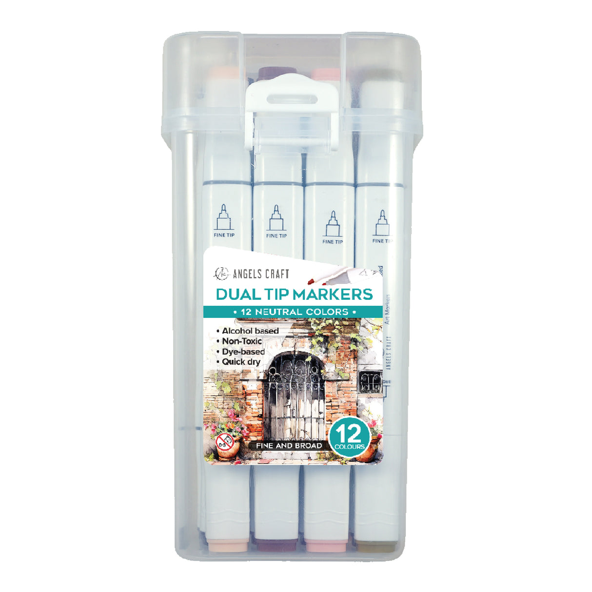 Angels Craft 12-Piece Set of Alcohol Dual Tip Markers in Neutral Colors