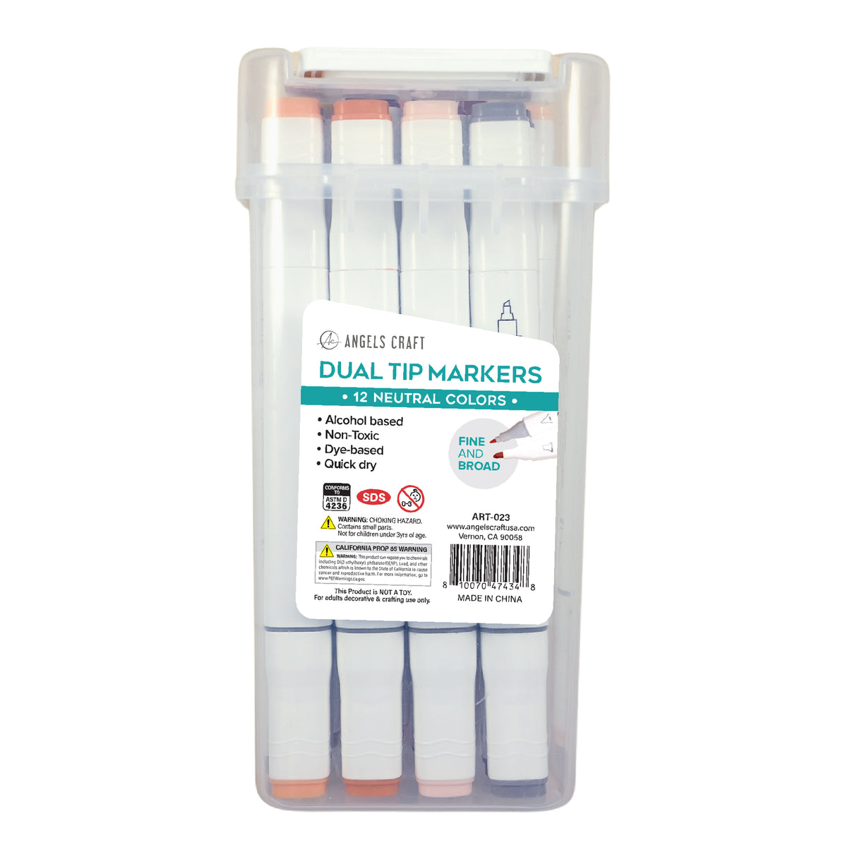Angels Craft 12-Piece Set of Alcohol Dual Tip Markers in Neutral Colors
