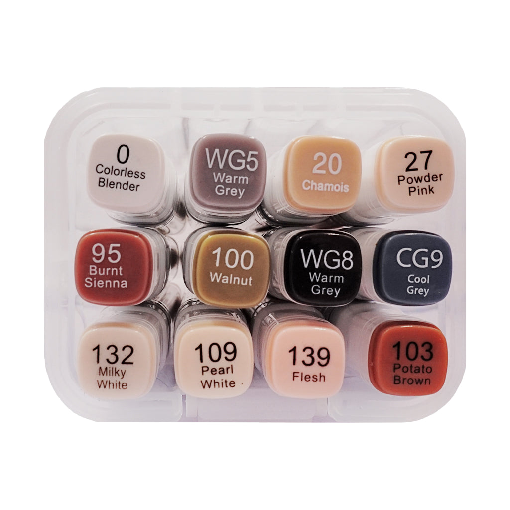 Angels Craft 12-Piece Set of Alcohol Dual Tip Markers in Neutral Colors