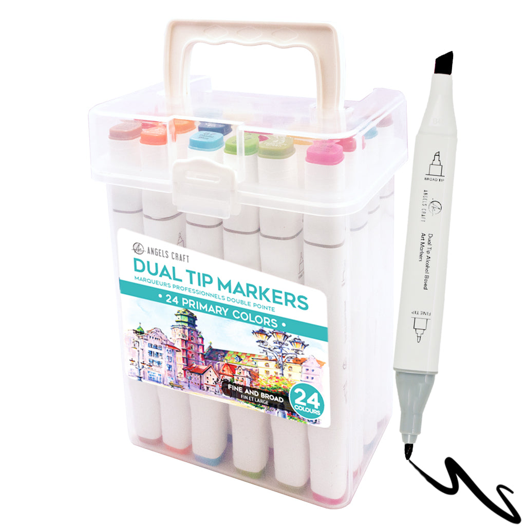 24-Piece Set of Alcohol Dual Tip Markers in Primary Colors