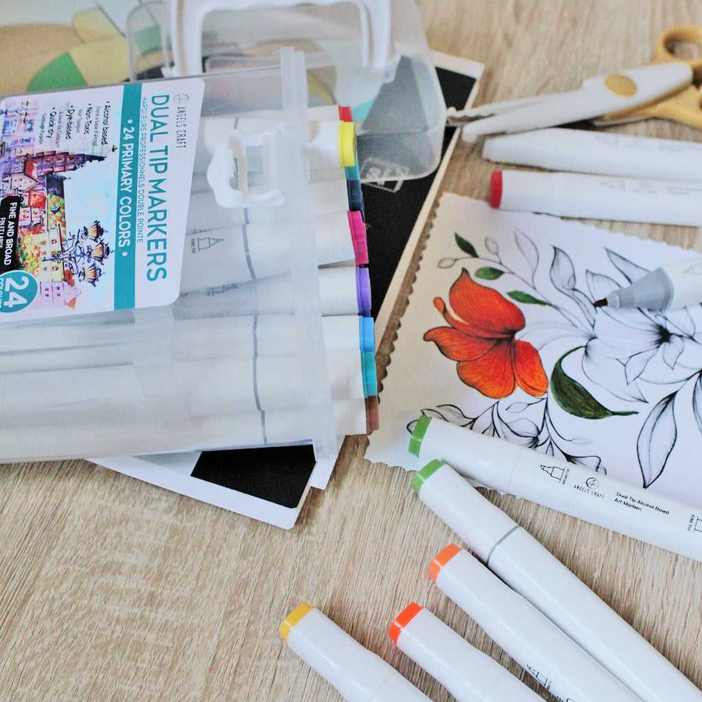 24-Piece Set of Alcohol Dual Tip Markers in Primary Colors