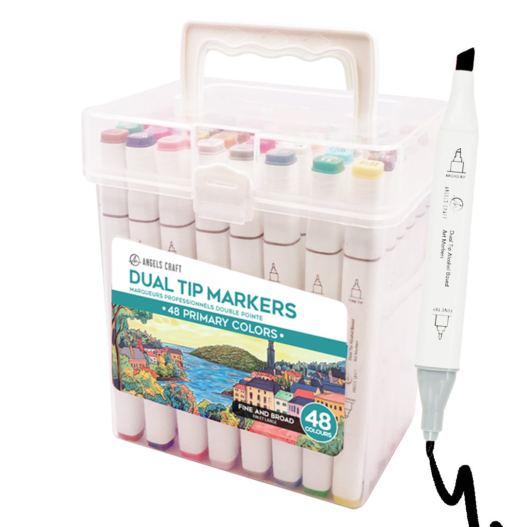 48-Piece Set of Alcohol Dual Tip Markers in Primary Colors