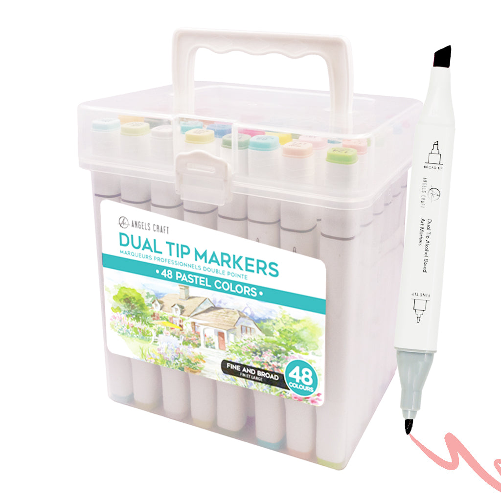 Angels Craft 48-Piece Set of Alcohol Dual Tip Markers in Pastel Colors
