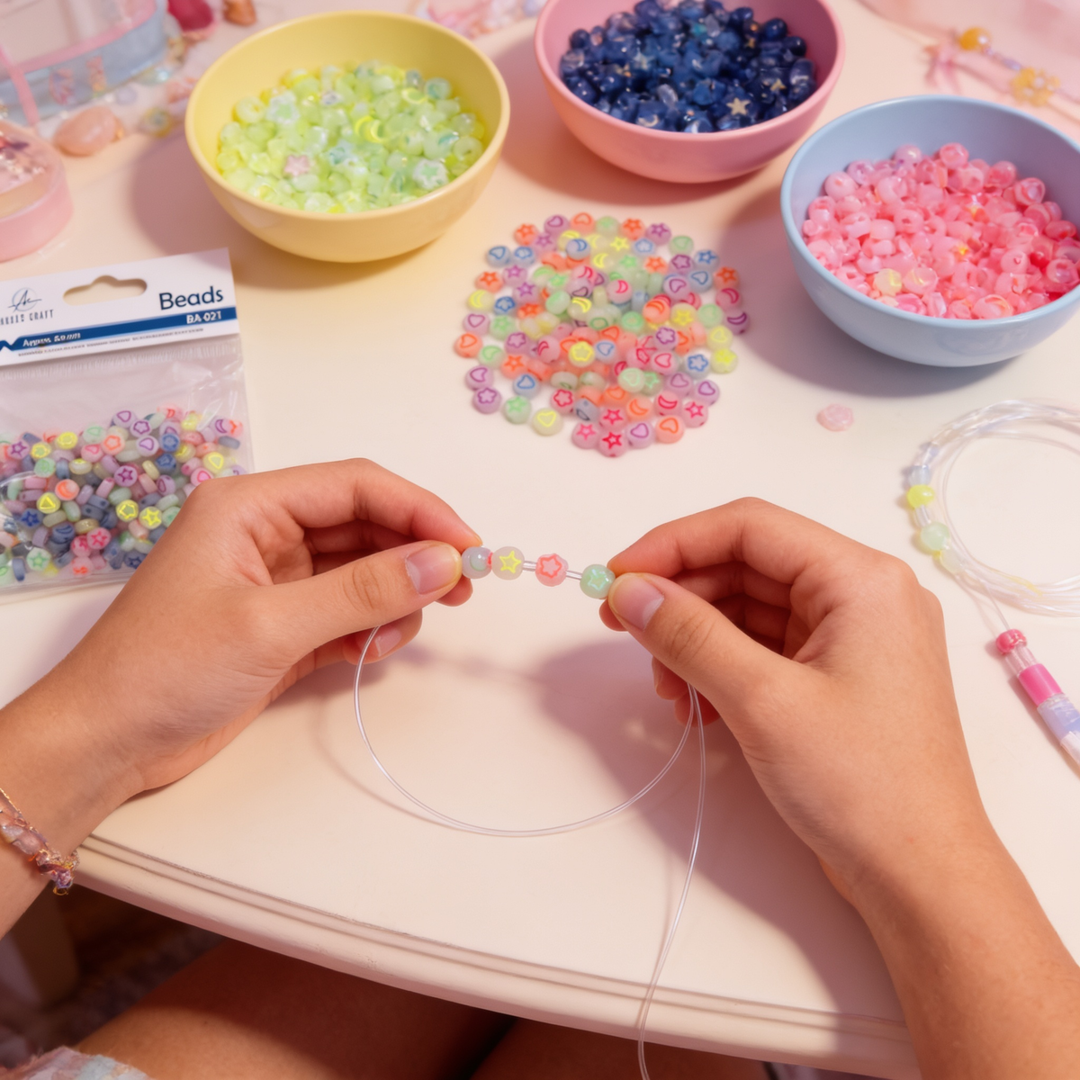 Luminous Acrylic Beads, Star, Flower, Moon & Heart
