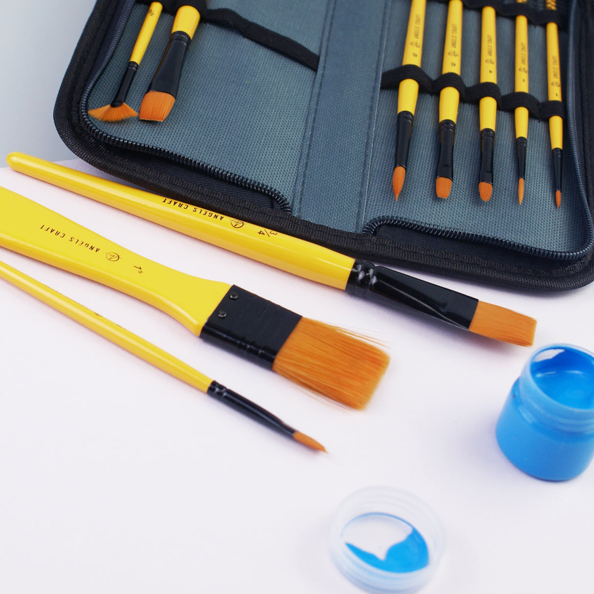 Angels Craft 10-Piece Synthetic Bristles Paint Brush Set with Zip-Up Carrying Pouch