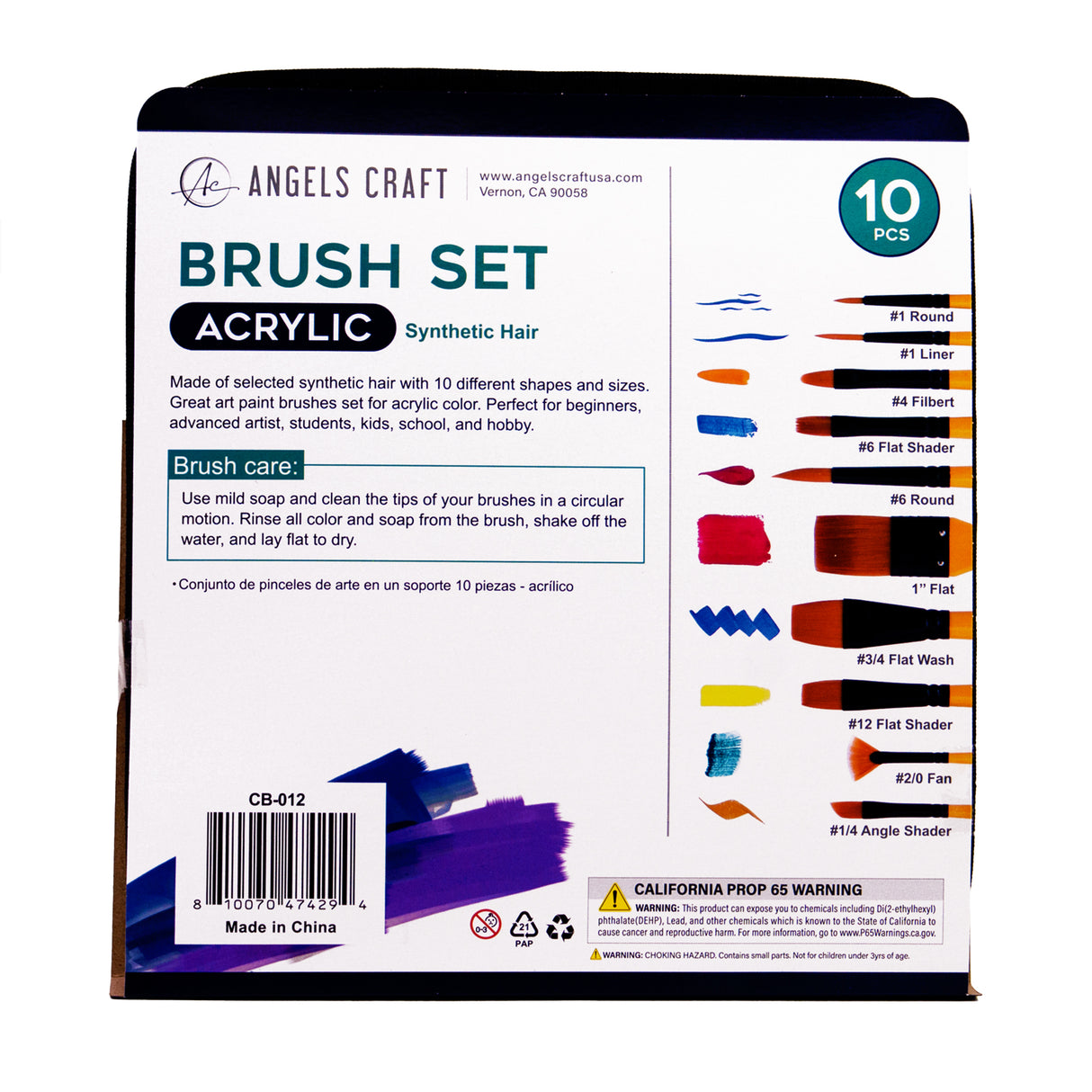 Angels Craft 10-Piece Synthetic Bristles Paint Brush Set with Zip-Up Carrying Pouch