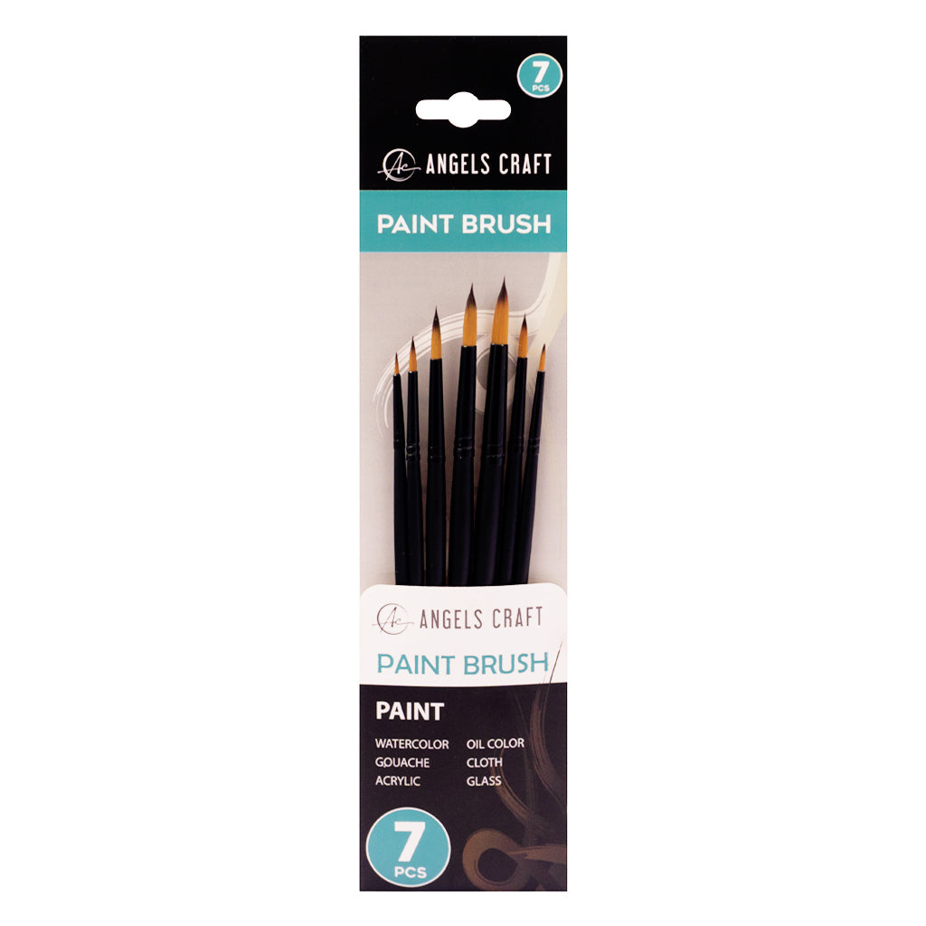 Angels Craft 7-Piece Paint Brush Set, Round Pointed Tip