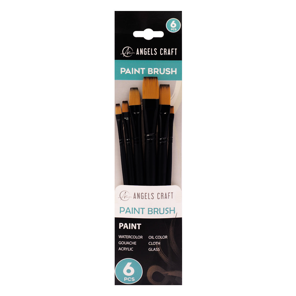 Angels Craft 6-Piece Paint Brush Set, Flat Tip