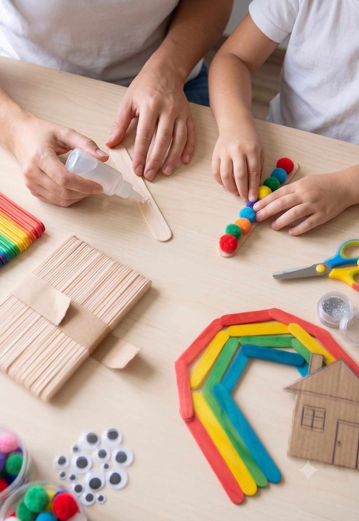 25-Count Extra Jumbo Wooden Craft Sticks (8-Inch) | Natural & Rainbow