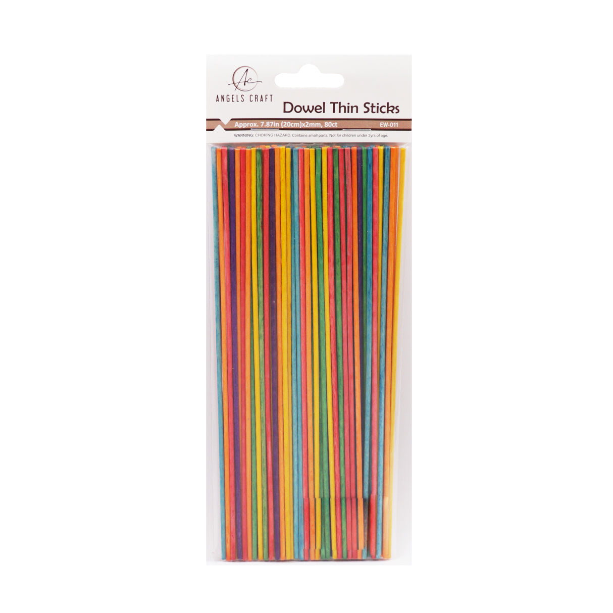Angels Craft Premium Thin Wooden Dowel Sticks – 2mm x 8-Inch (Natural Wood or Rainbow Multi-Pack)