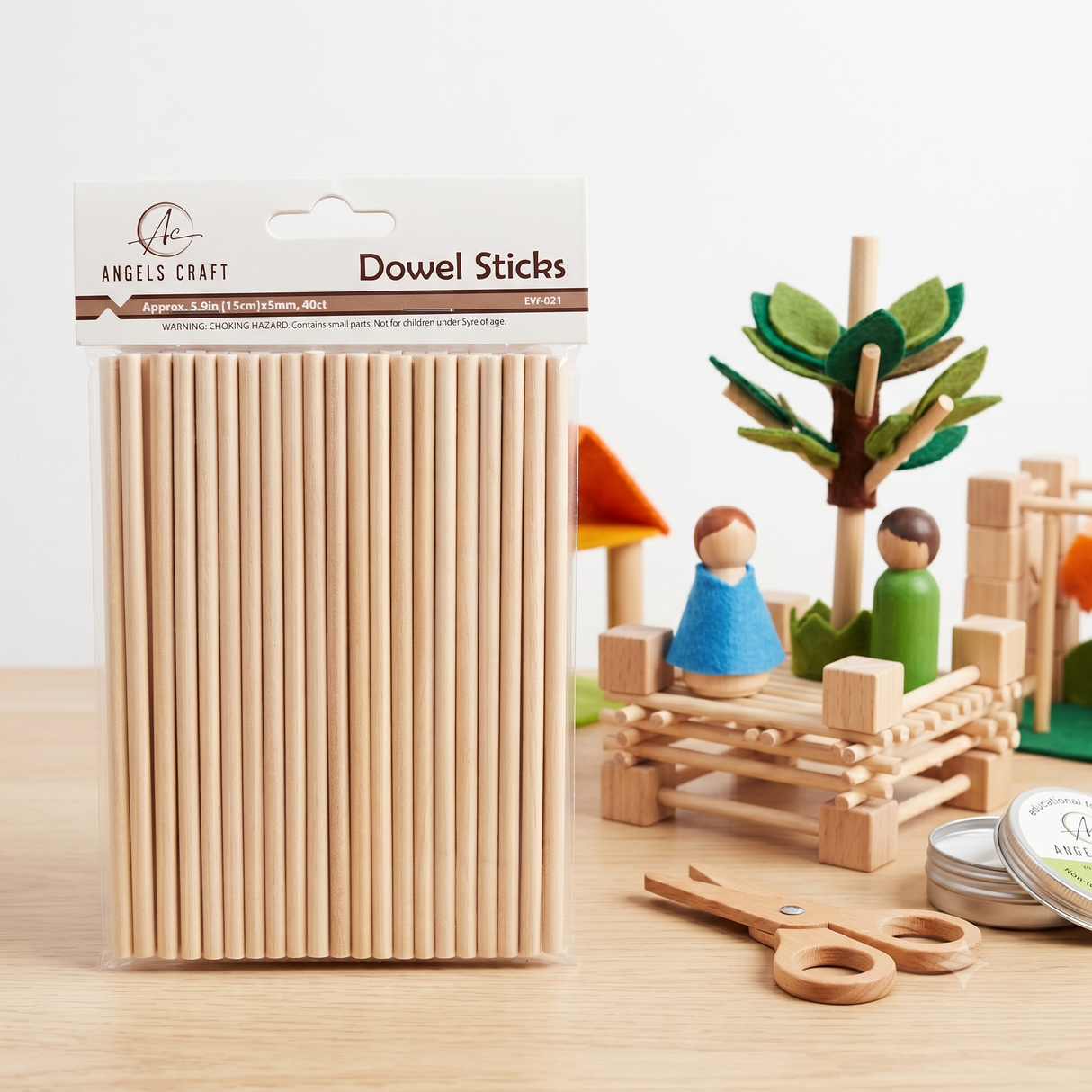 5.9" Wooden Dowel Rods – 40-Pack of 5mm Round Craft Sticks