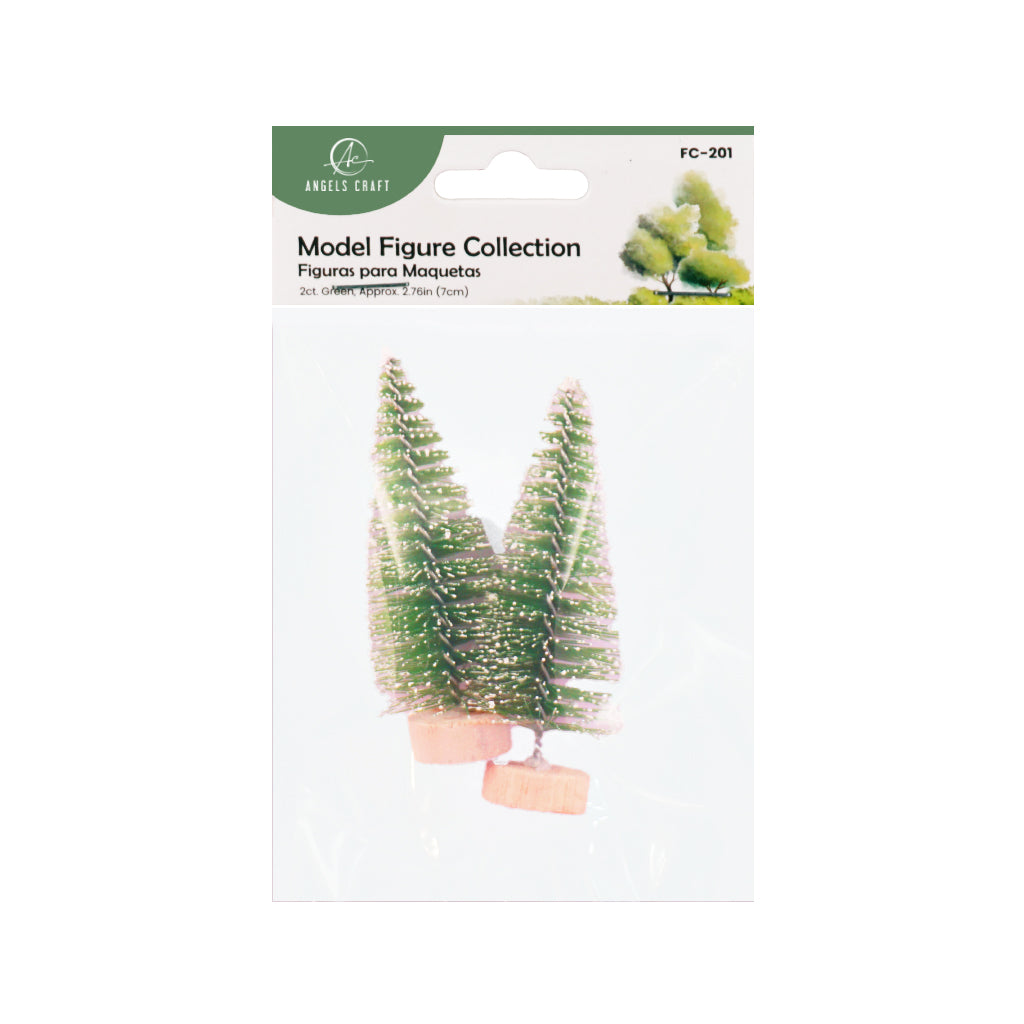 Mini Festive Pine Trees with Wooden Base – 2-Pack