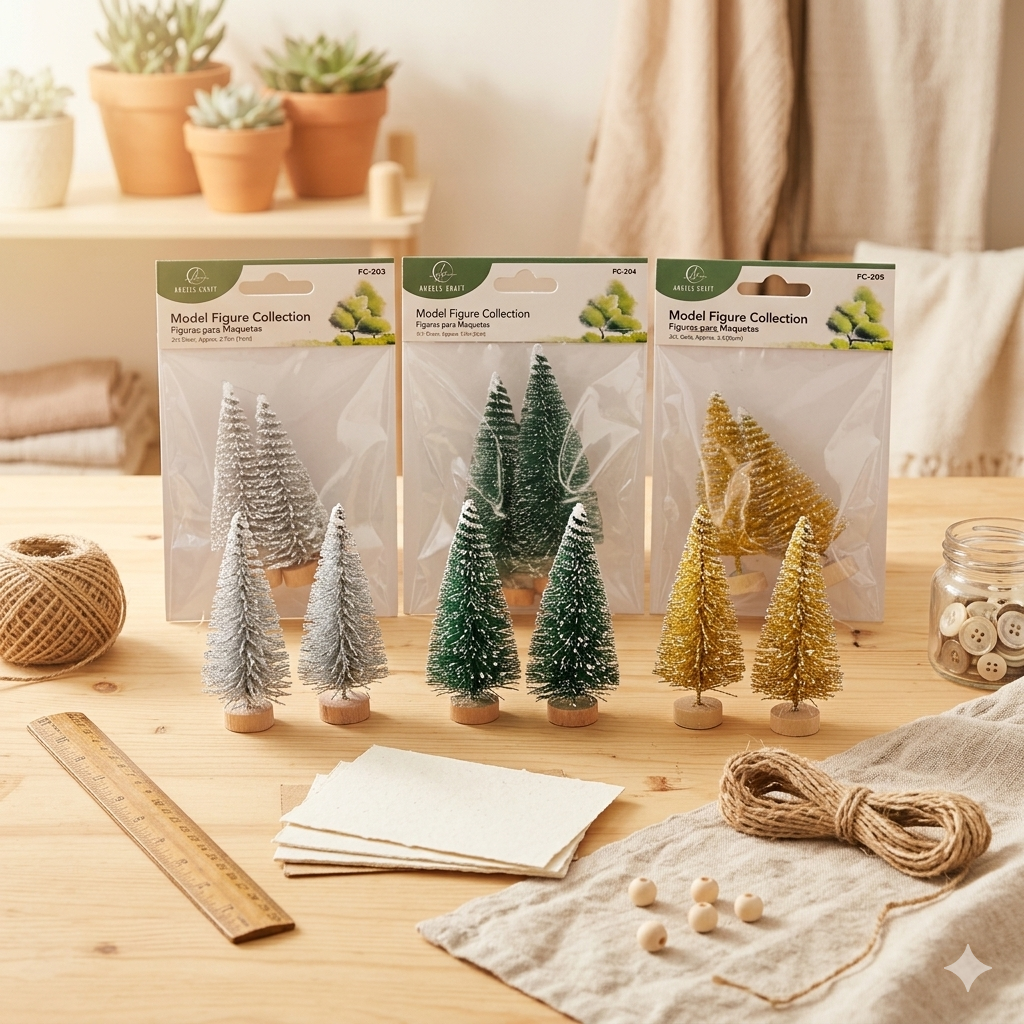 Mini Festive Pine Trees with Wooden Base – 2-Pack
