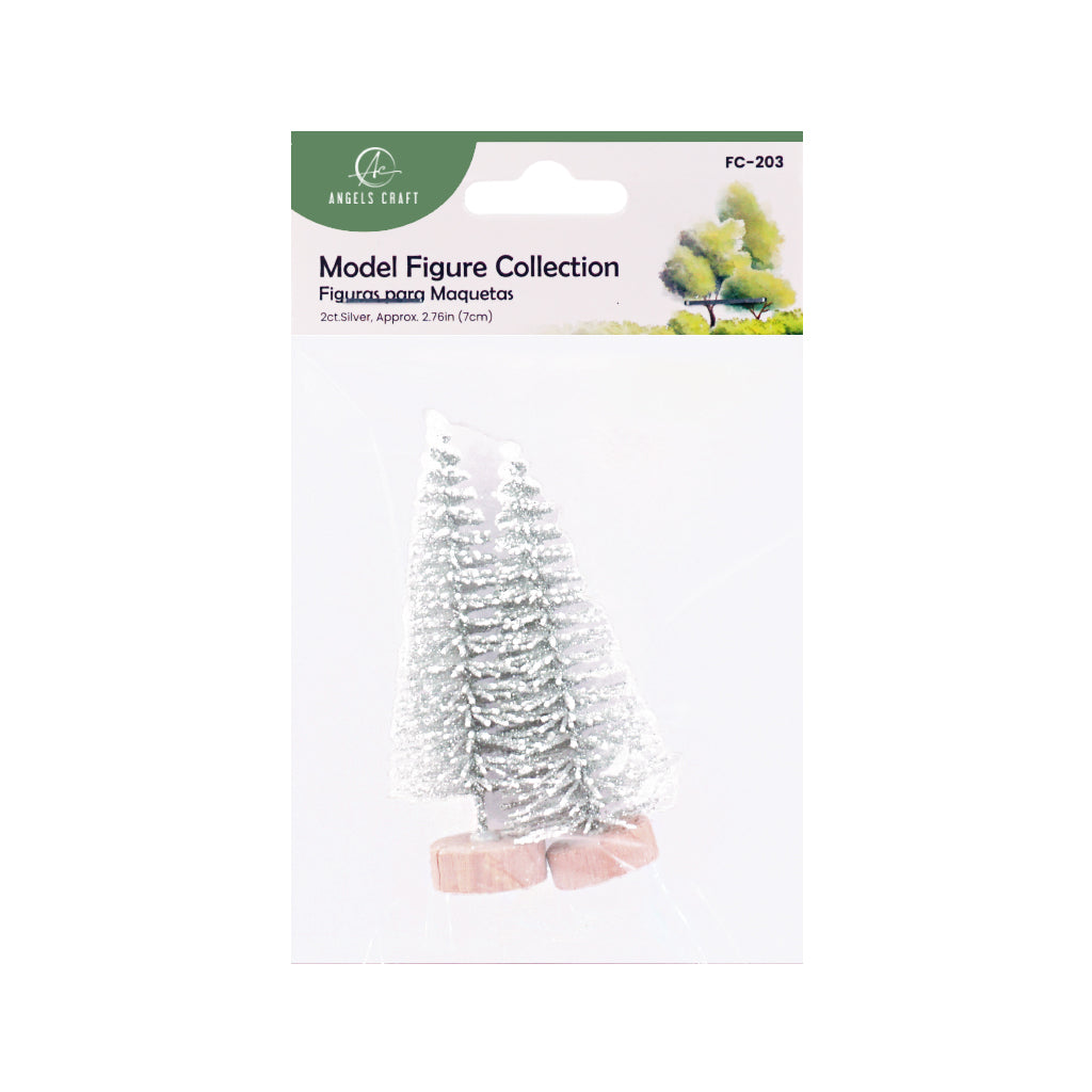 Mini Festive Pine Trees with Wooden Base – 2-Pack