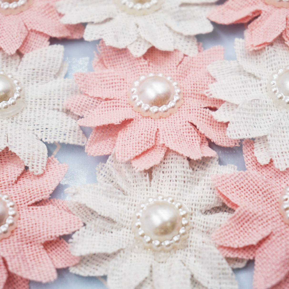 Angels Craft 9 Count Burlap Flowers with Pearl Embellishment