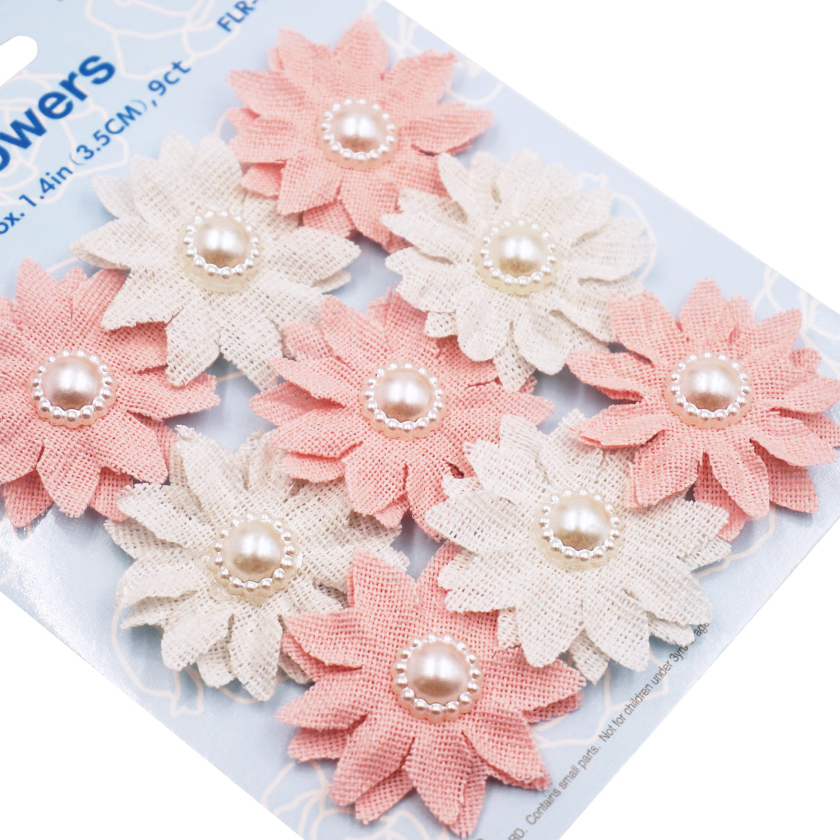 Angels Craft 9 Count Burlap Flowers with Pearl Embellishment