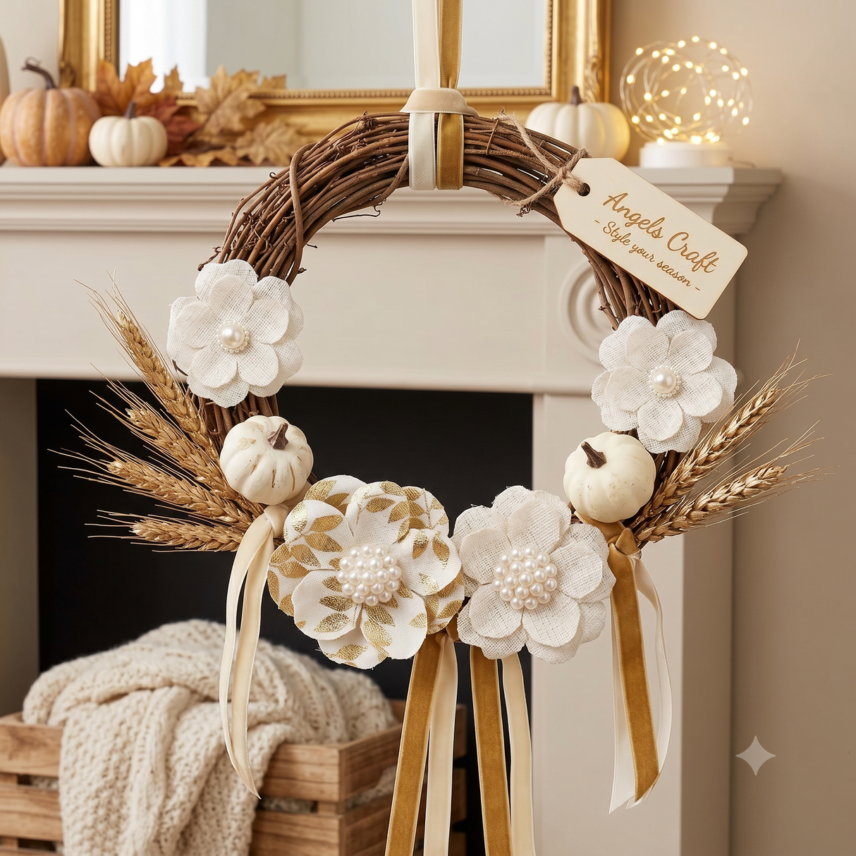 Angels Craft 4 Count Burlap Flowers with Pearl & Gold Accents