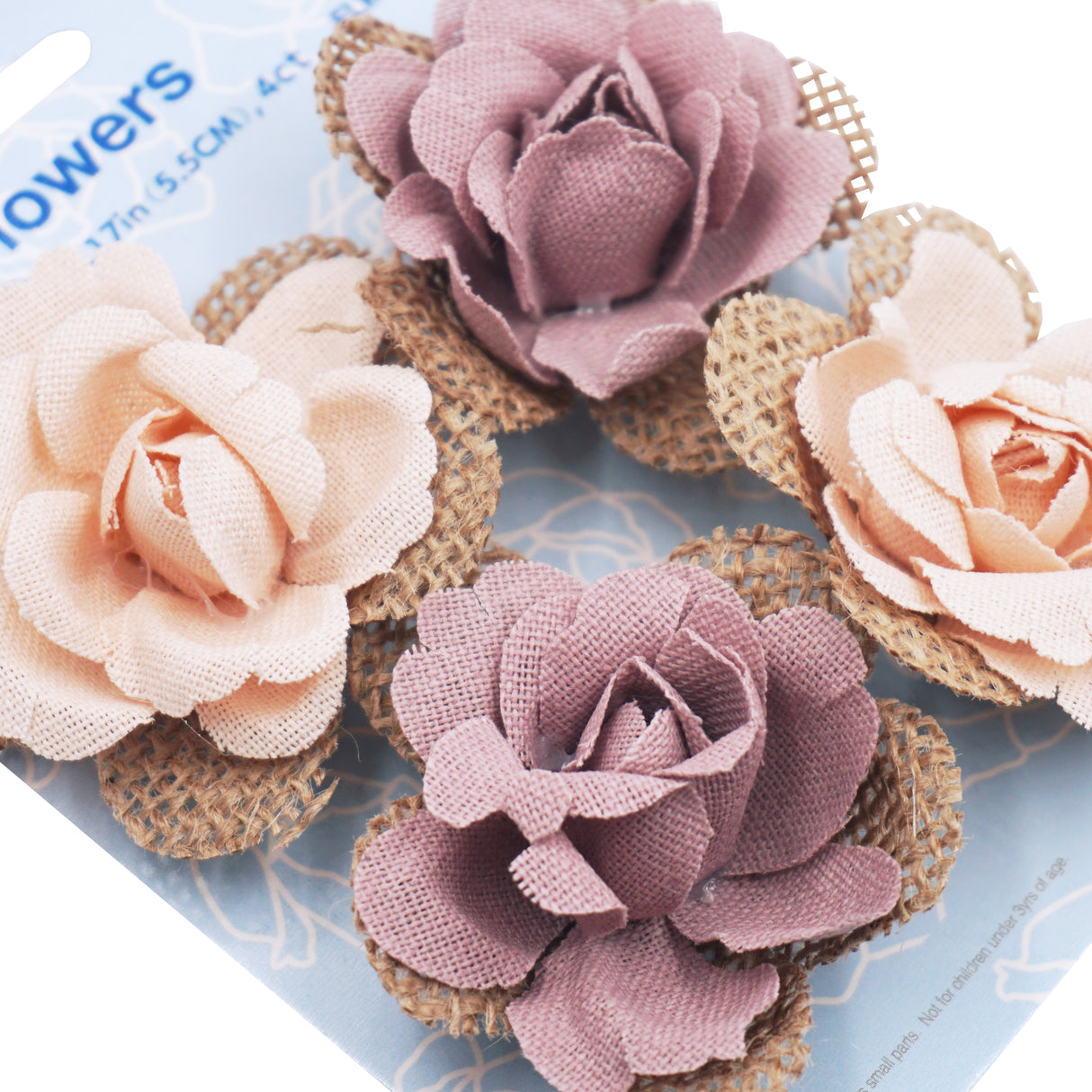 Angels Craft 4 Count Burlap Flowers with Pearl Embellishments