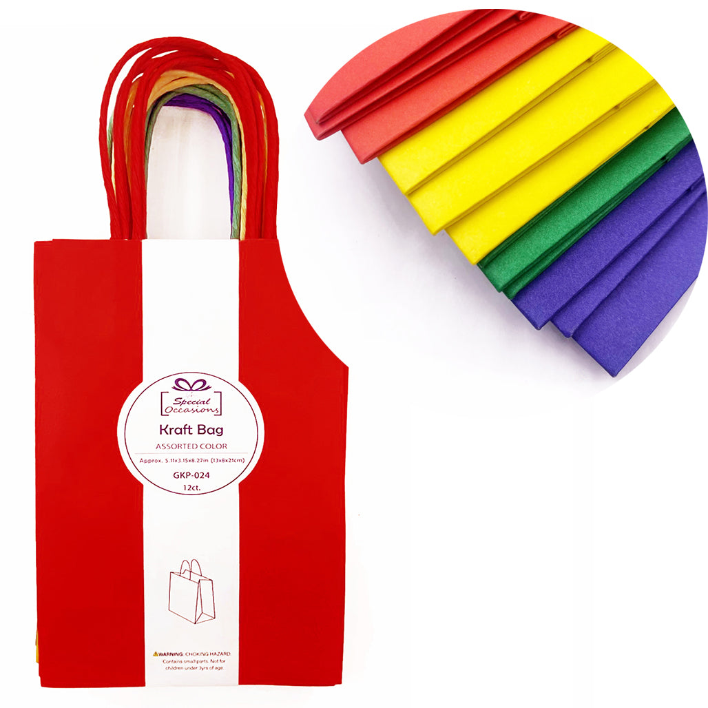 Angels Craft 12 Pack Kraft Bag 8" x 5" - Assorted Colors