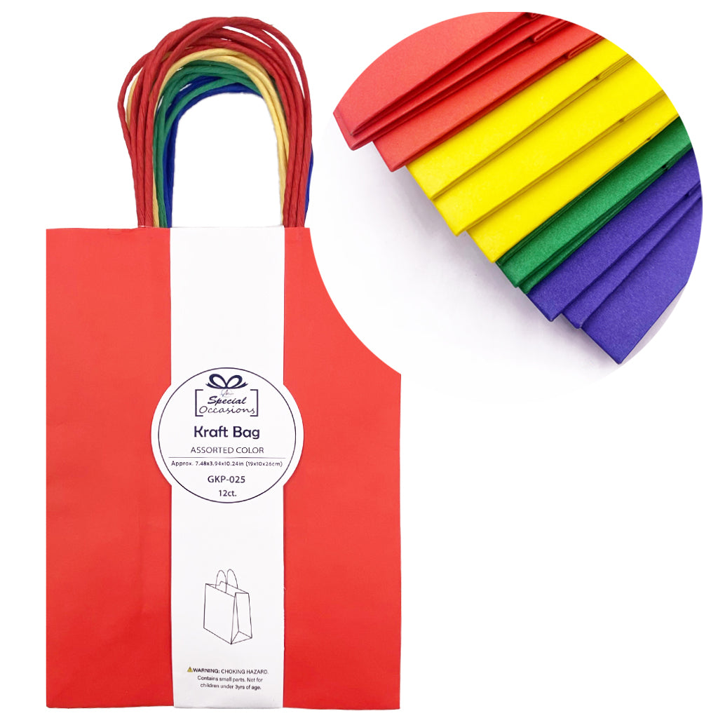 Angels Craft 12 Pack Kraft Bag 10" x 7" - Assorted Colors