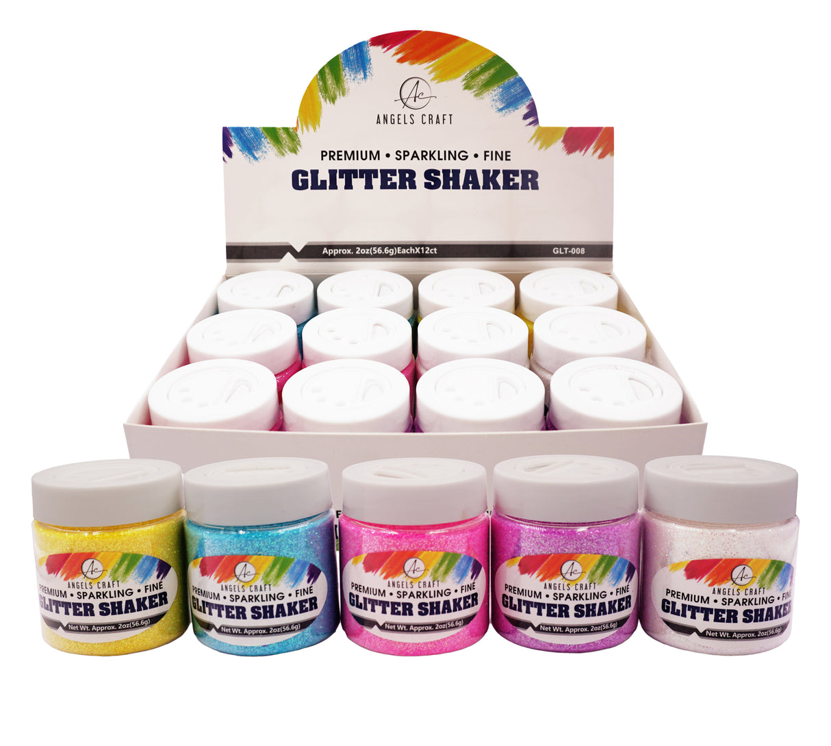 Angels Craft 12 Count Glitter Shakers - Assorted Vivid Colors