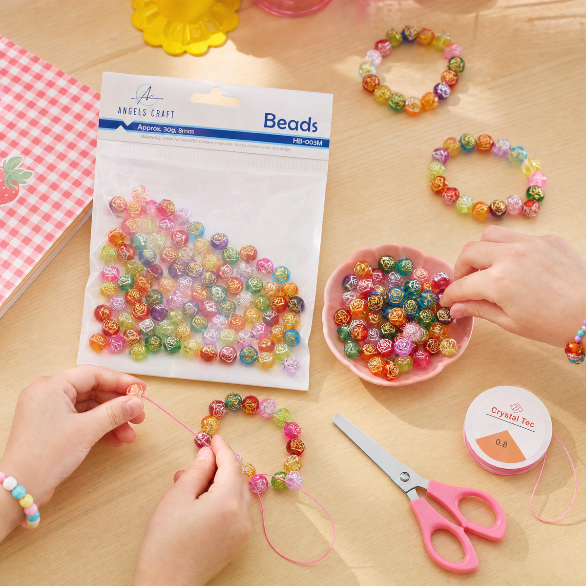 Rose Engraved Beads, Assorted Colors