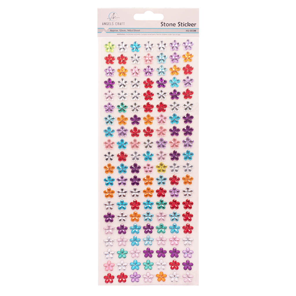 Stone Sticker Sheet: Multi Color Flower Shape (140 Stones Total)