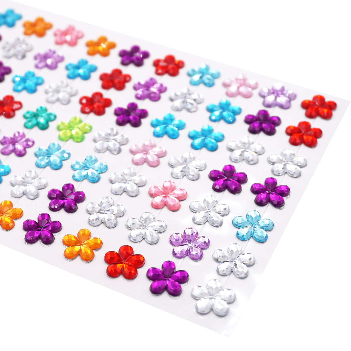 Stone Sticker Sheet: Multi Color Flower Shape (140 Stones Total)