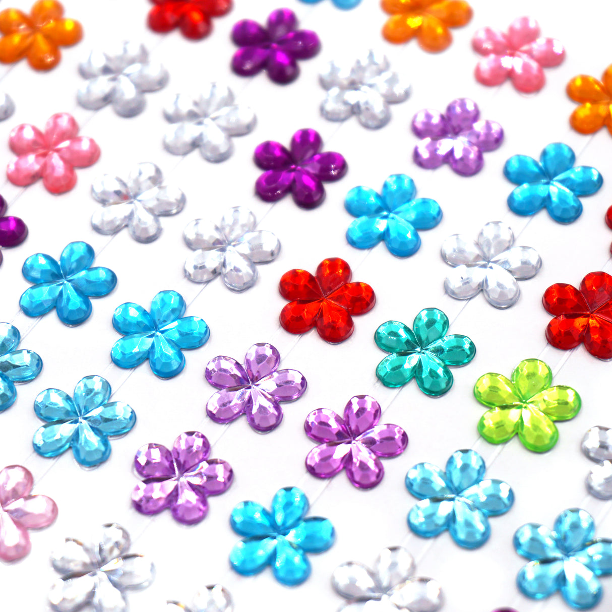 Stone Sticker Sheet: Multi Color Flower Shape (140 Stones Total)