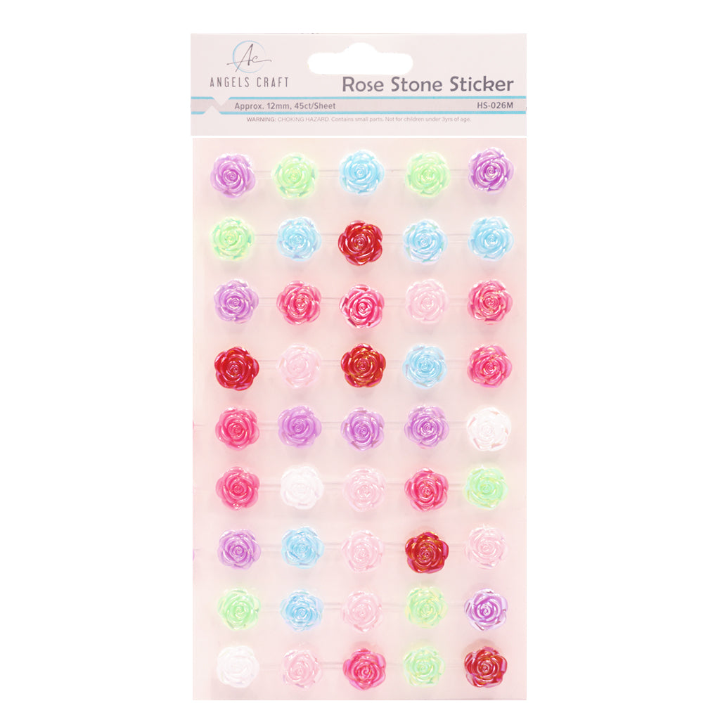 Stone Sticker Sheet: Multi Color Rose Shape (45 Stones Total)