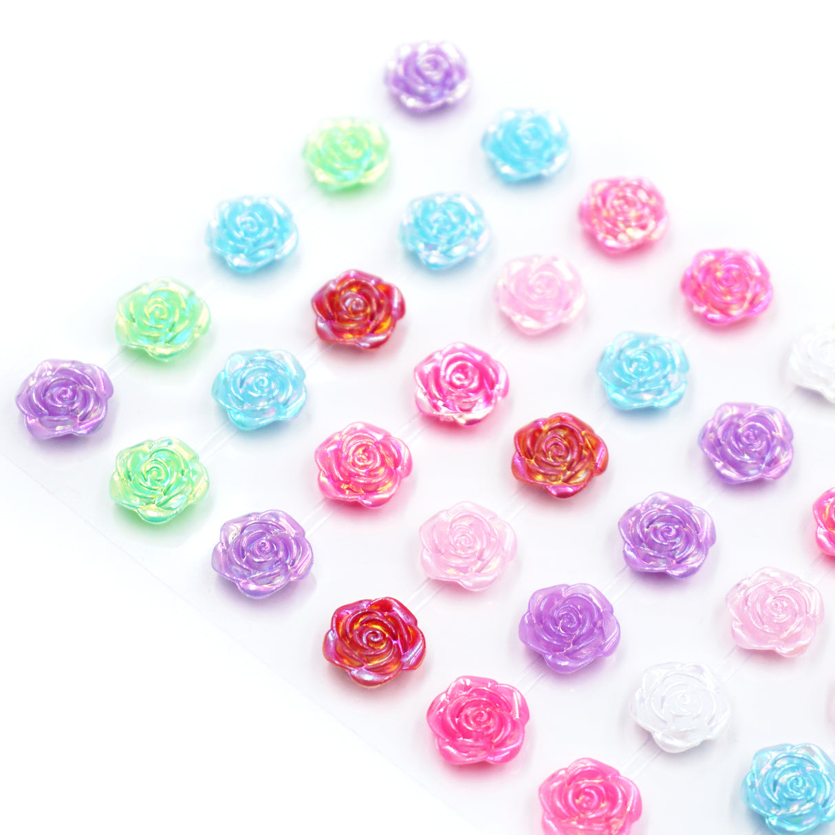 Stone Sticker Sheet: Multi Color Rose Shape (45 Stones Total)