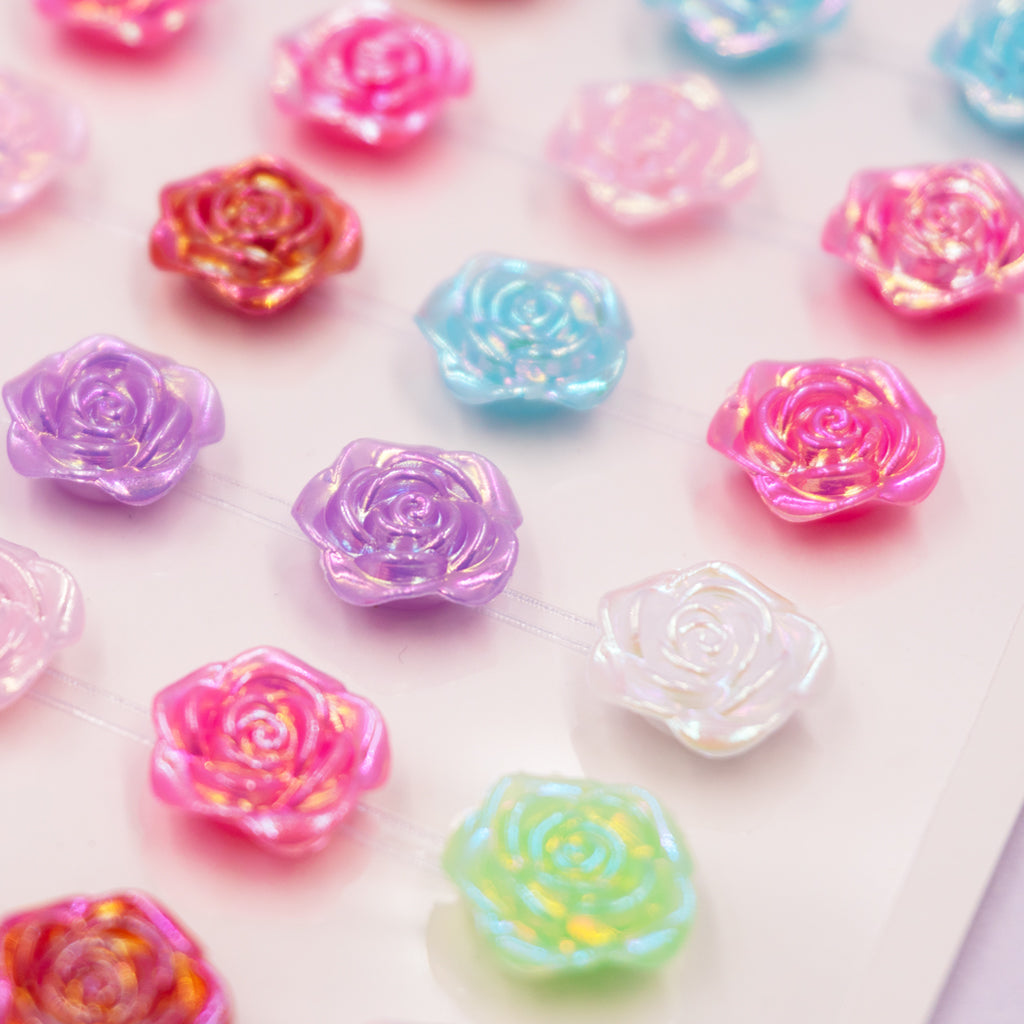 Stone Sticker Sheet: Multi Color Rose Shape (45 Stones Total)