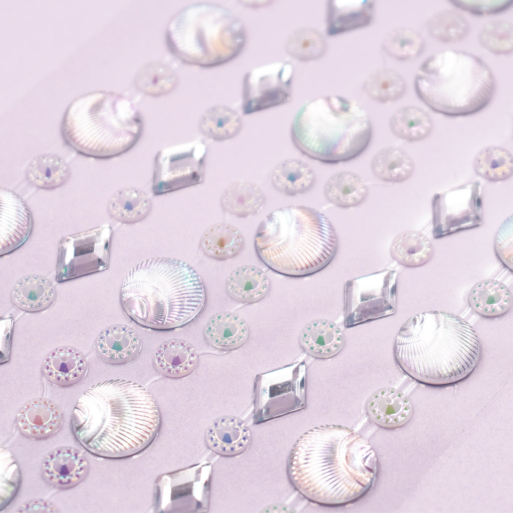 Stone Sticker Sheet: Silver Seashells & Asst Shapes (182 Stones Total)