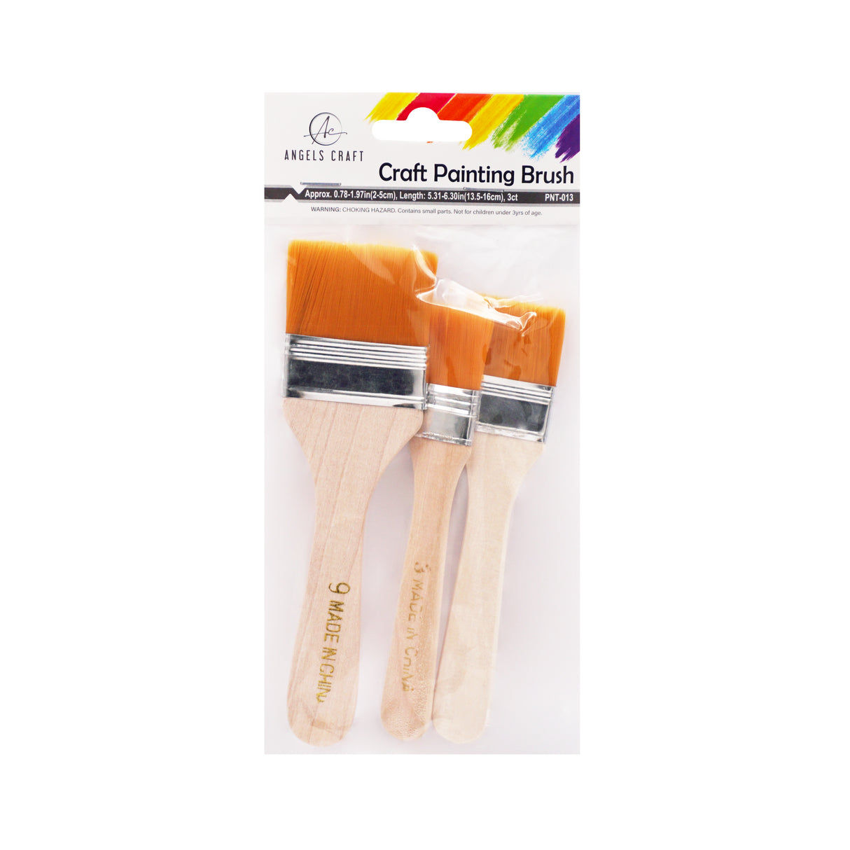 Angels Craft 3 Count Painting Brush (Yellow Bristles)
