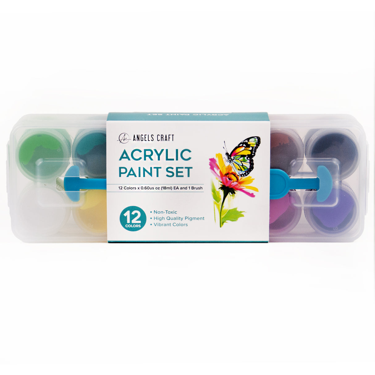 Angels Craft 12-Piece Acrylic Paint Set with Handling Clear Case