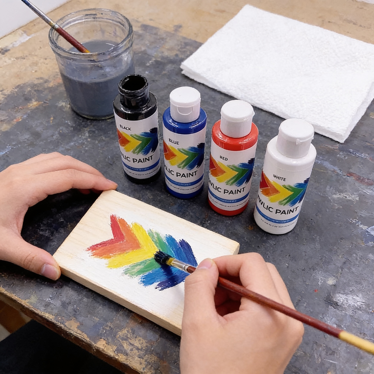Acrylic Craft Paint Set, 24 Bottles, 4 oz (118 ml) Each | Black, White, Blue, Red