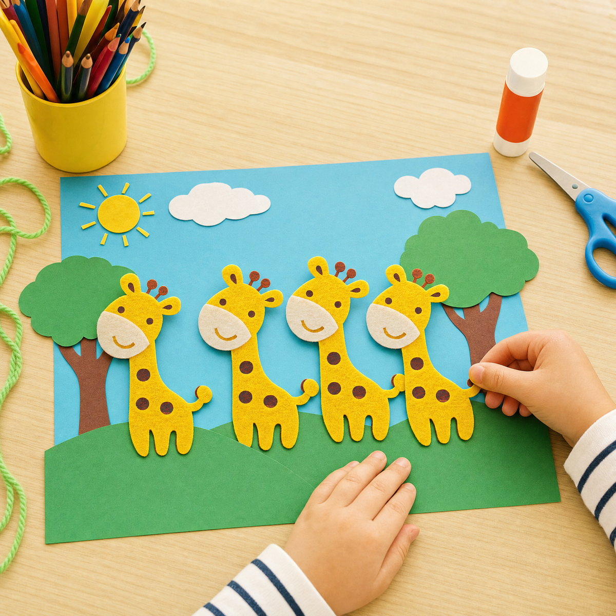 Cute Felt Giraffe Stickers – 4-Pack Peel & Stick Craft Embellishments