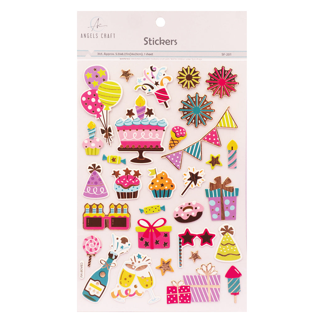 Angels Craft Chipboard Stickers: Happy Birthday Party (31 Stickers Total)