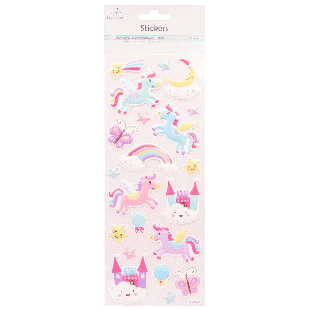 Angels Craft Puffy Stickers: Unicorn Whimsy Dream (21 Stickers Total)