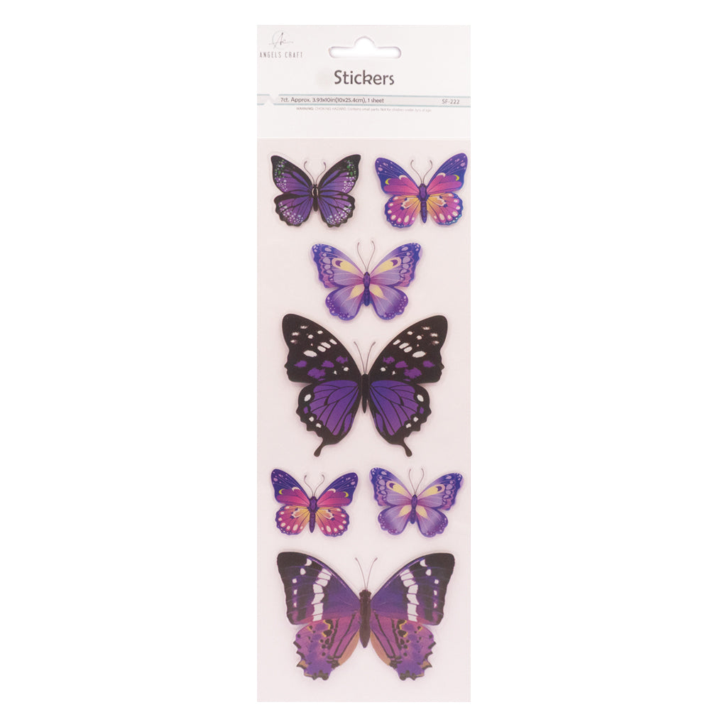 Angels Craft Pop Up Stickers: Butterflies, Purple (7 Stickers Total)
