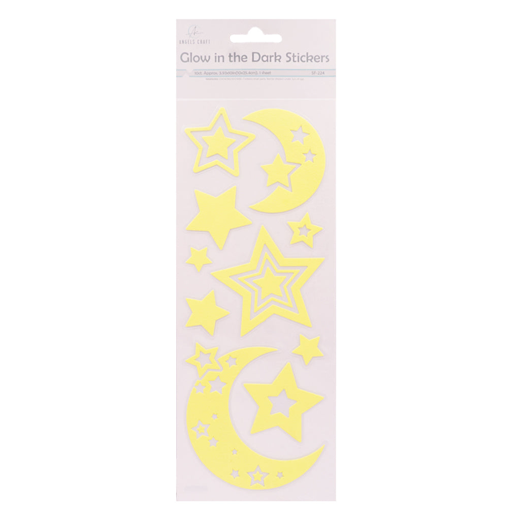 Angels Craft Glow In The Dark Stickers: Moon & Stars (10 Stickers Total)