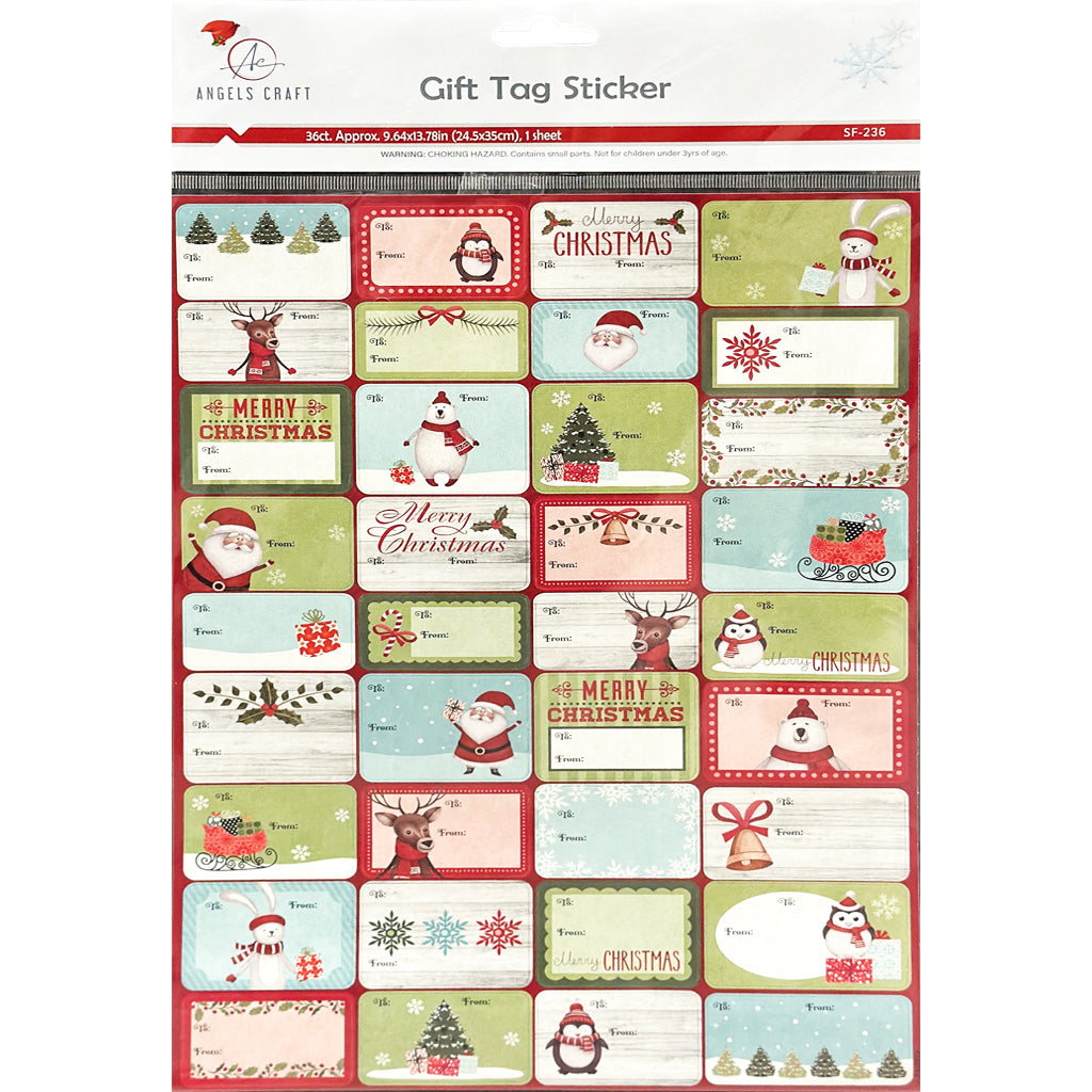 Angels Craft Christmas Tag Stickers (36 Stickers Total)