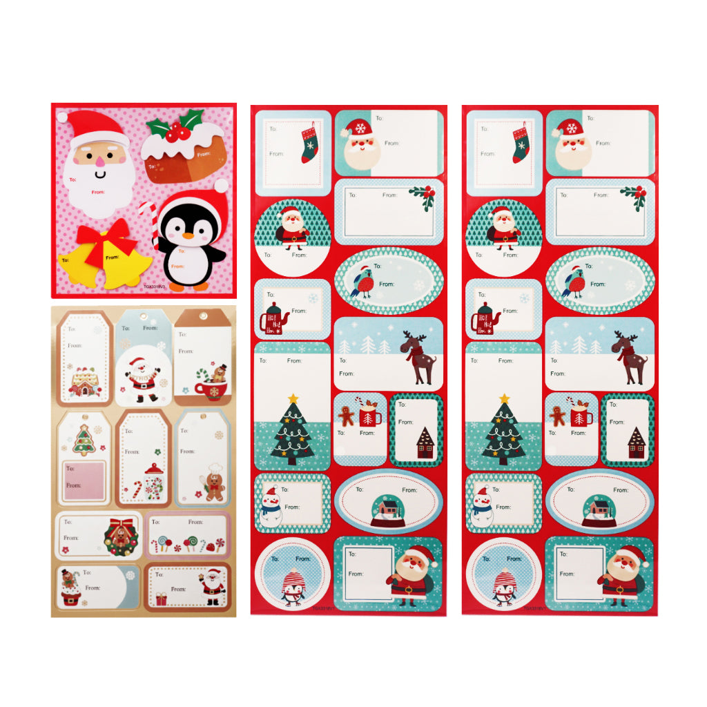 42-Piece Christmas Gift Tag Sticker Pack (4 Sheets)